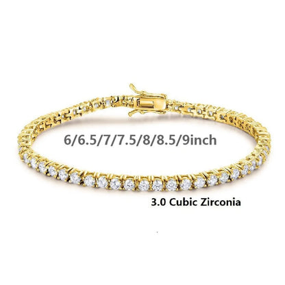 Glam Solid Color Copper 18k Gold Plated Gold Plated Zircon Tennis Bracelet In Bulk