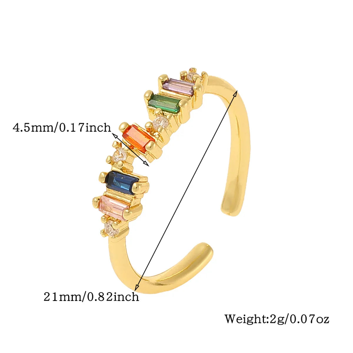 Glam Solid Color Copper Plating Inlay Zircon Open Rings