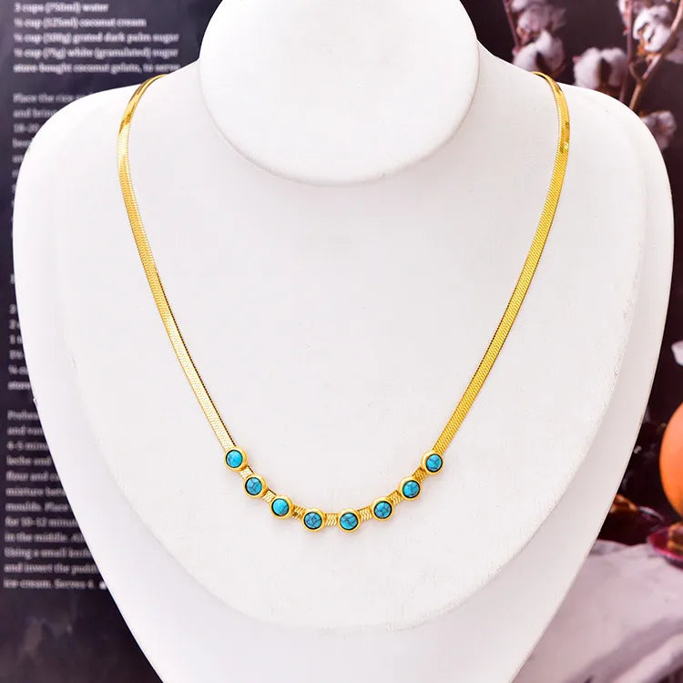 Glam Solid Color Titanium Steel Plating Inlay Turquoise Jewelry Set