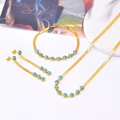 Glam Solid Color Titanium Steel Plating Inlay Turquoise Jewelry Set