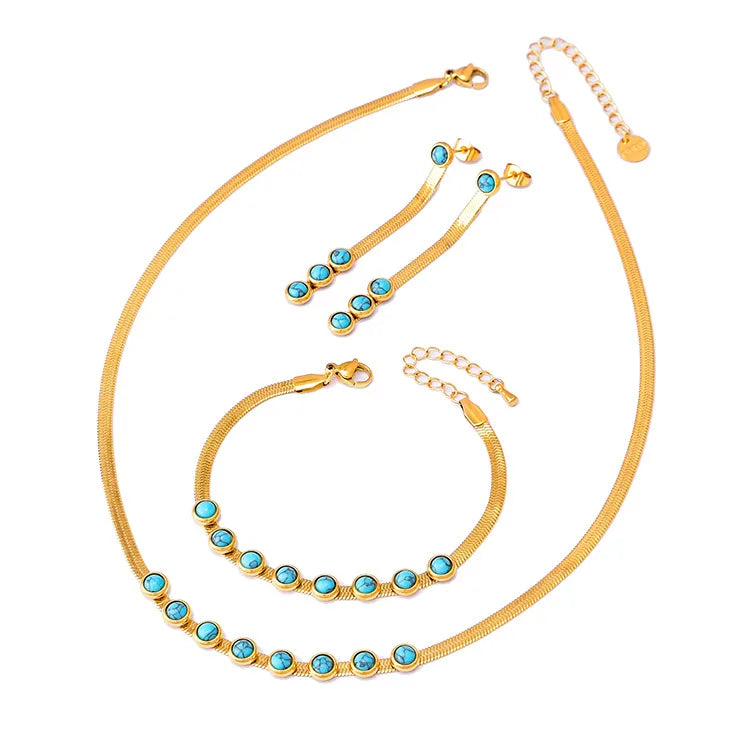 Glam Solid Color Titanium Steel Plating Inlay Turquoise Jewelry Set