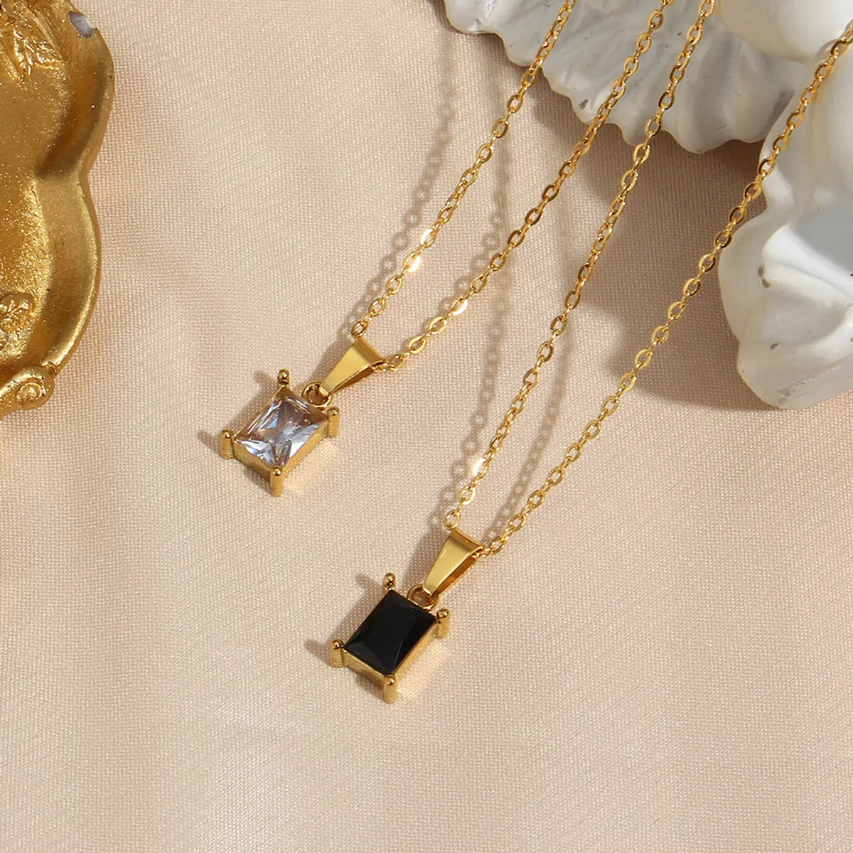 Glam Square Stainless Steel Plating Zircon Gold Plated Necklace