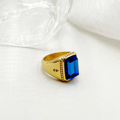 Glam Square Stainless Steel Plating Inlay Zircon Gold Plated Open Rings