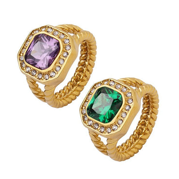 Glam Square Titanium Steel Plating Zircon Rings