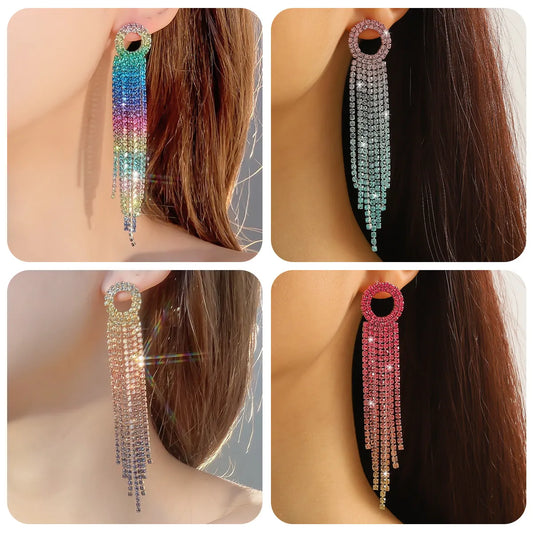 Glam Tassel Alloy Inlay Rhinestones Women's Drop Earrings