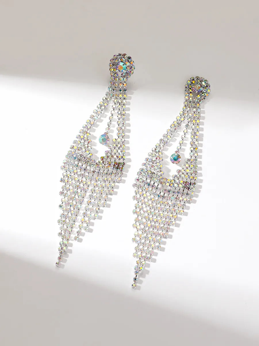 Glam Tassel Rhinestone Plating Silver Plated Women's Dangling Earrings