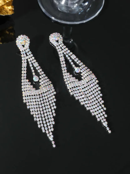 Glam Tassel Rhinestone Plating Silver Plated Women's Dangling Earrings