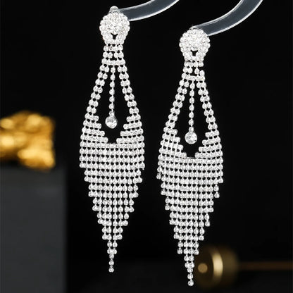 Glam Tassel Rhinestone Plating Silver Plated Women's Dangling Earrings