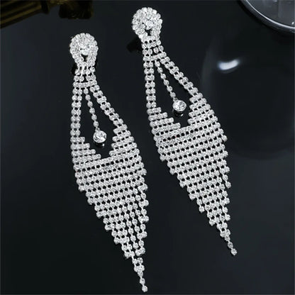 Glam Tassel Rhinestone Plating Silver Plated Women's Dangling Earrings