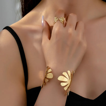 Glam Vacation Romantic Leaf Leaves 14K Gold Plated Alloy Wholesale Rings Bracelets Jewelry Set