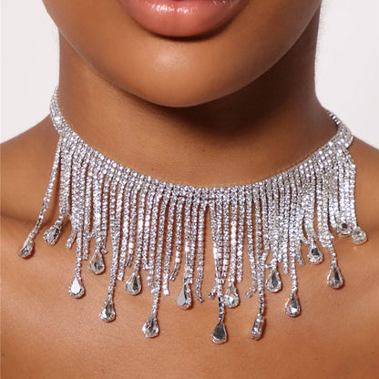 Glam Water Droplets Alloy Tassel Plating Rhinestones Women's Choker