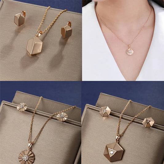 Glam XUPING Simple Style Geometric Alloy Copper Alloy Inlay Artificial Gemstones 18K Gold Plated Women'S Earrings Necklace