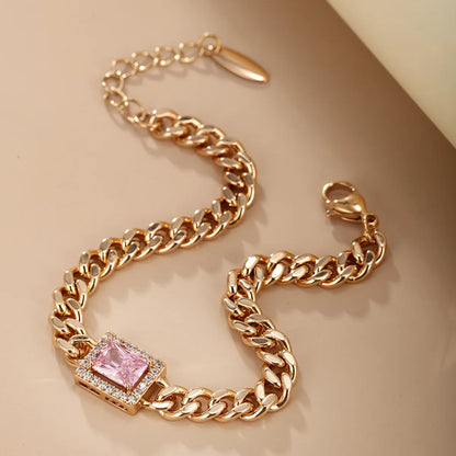 Glam Xuping Simple Style Square 18k Gold Plated Artificial Gemstones Copper Alloy Wholesale Bracelets