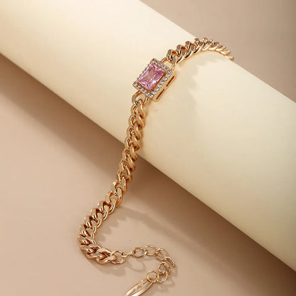 Glam Xuping Simple Style Square 18k Gold Plated Artificial Gemstones Copper Alloy Wholesale Bracelets