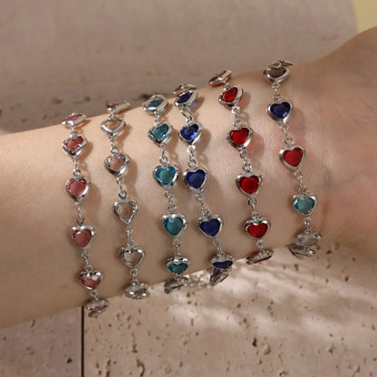 Glass Copper Silver Plated Simple Style Inlay Heart Shape Glass Bracelets