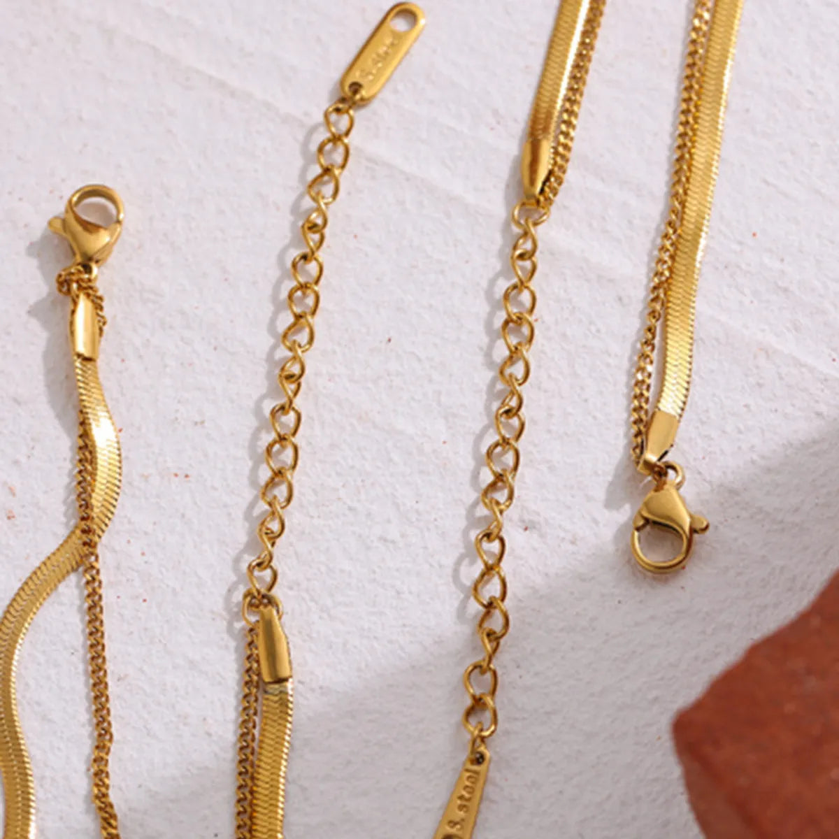 Gold Stainless Steel Jewelry Double Layer 18k Gold Snake Chain Necklace