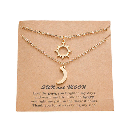 Gold Sun Moon Stainless Steel Clavicle Chain European And American Couple Card Necklace