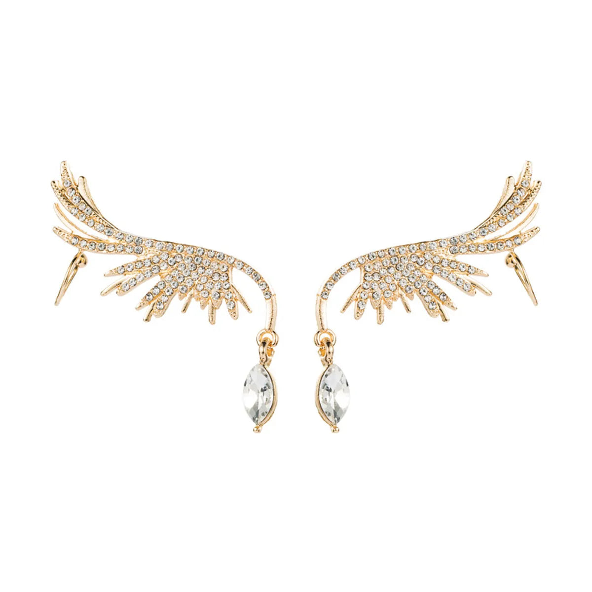 Golden Angel Wings Rhinestone Earrings