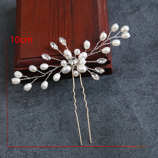 Golden  Bride Female Headwear Handmade U-Row Hair Fork Leaf Hair Accessories Wedding Plate Hair Accessories Hair Accessories Hair Fork Hairpin