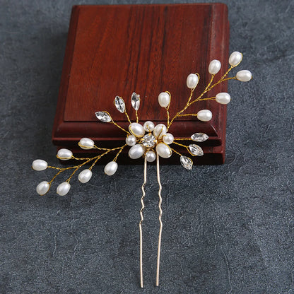 Golden  Bride Female Headwear Handmade U-Row Hair Fork Leaf Hair Accessories Wedding Plate Hair Accessories Hair Accessories Hair Fork Hairpin