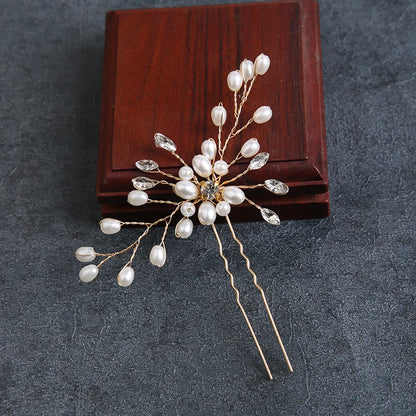 Golden  Bride Female Headwear Handmade U-Row Hair Fork Leaf Hair Accessories Wedding Plate Hair Accessories Hair Accessories Hair Fork Hairpin