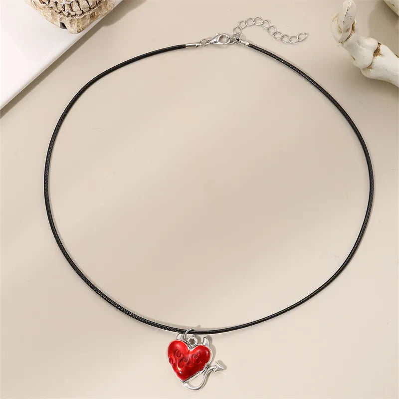 Gothic Cool Style Halloween Pattern Letter Heart Shape Alloy Polyester Wholesale Pendant Necklace