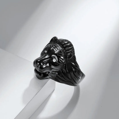 Gothic Cool Style Lion 304 Stainless Steel Inlay Rhinestones 18K Gold Plated Men'S Rings