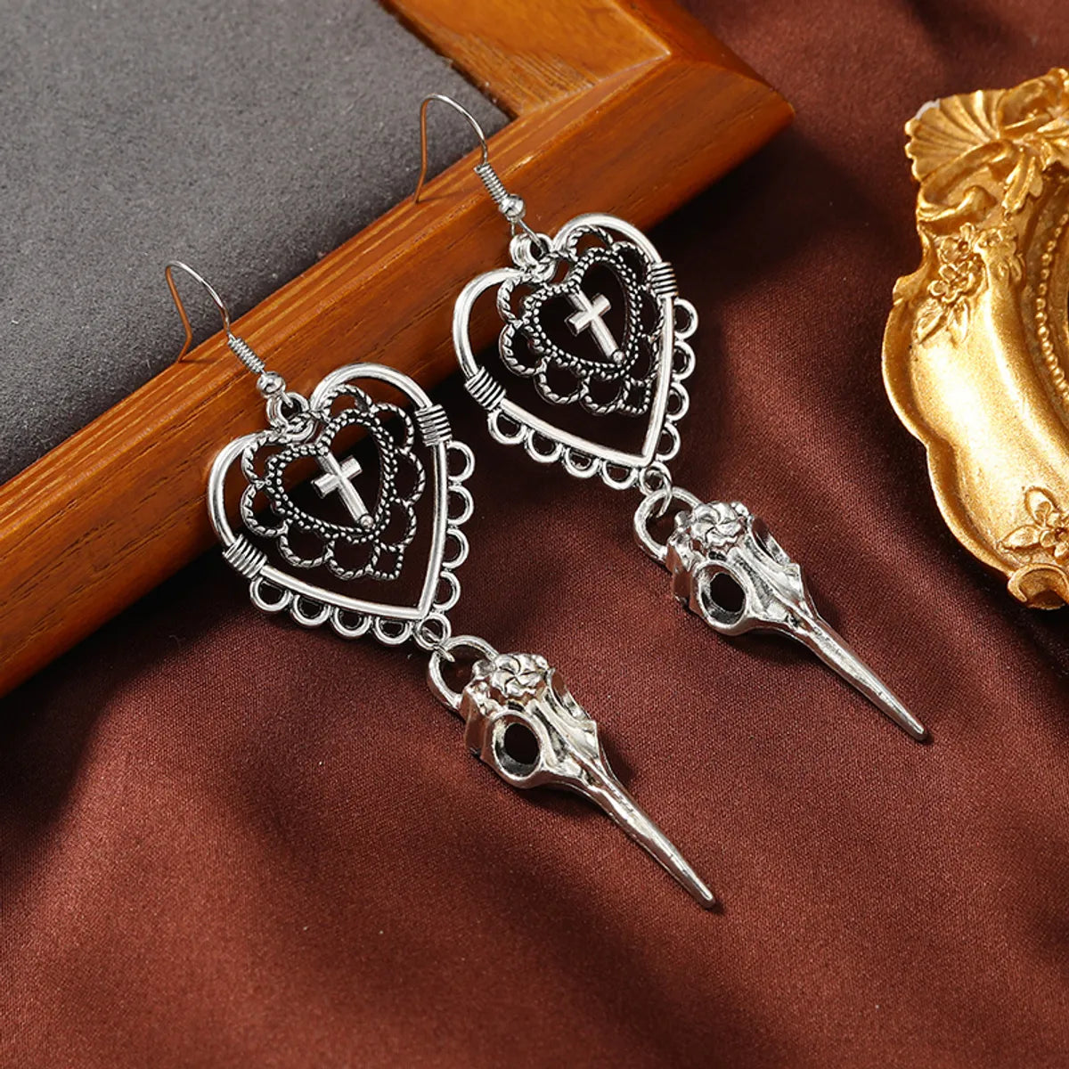 Gothic Cross Heart Shape Skull Alloy Plating Halloween Women's Drop Earrings