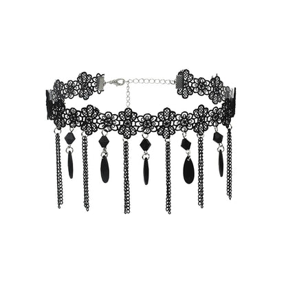 Gothic Dark Tassel Lace Choker