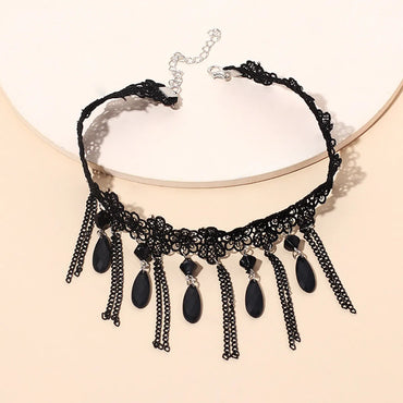 Gothic Dark Tassel Lace Choker