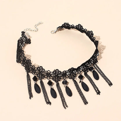 Gothic Dark Tassel Lace Choker