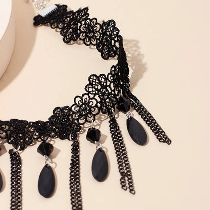 Gothic Dark Tassel Lace Choker