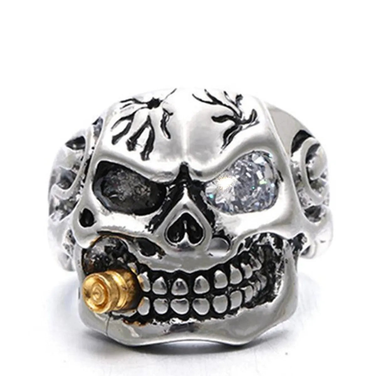 Gothic Ethnic Style Cool Style Skull Alloy Plating Inlay Rhinestones Men'S Rings