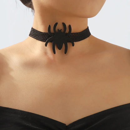 Gothic Exaggerated Streetwear Rose Spider Plastic Cloth Iron Lace Halloween Women's Choker