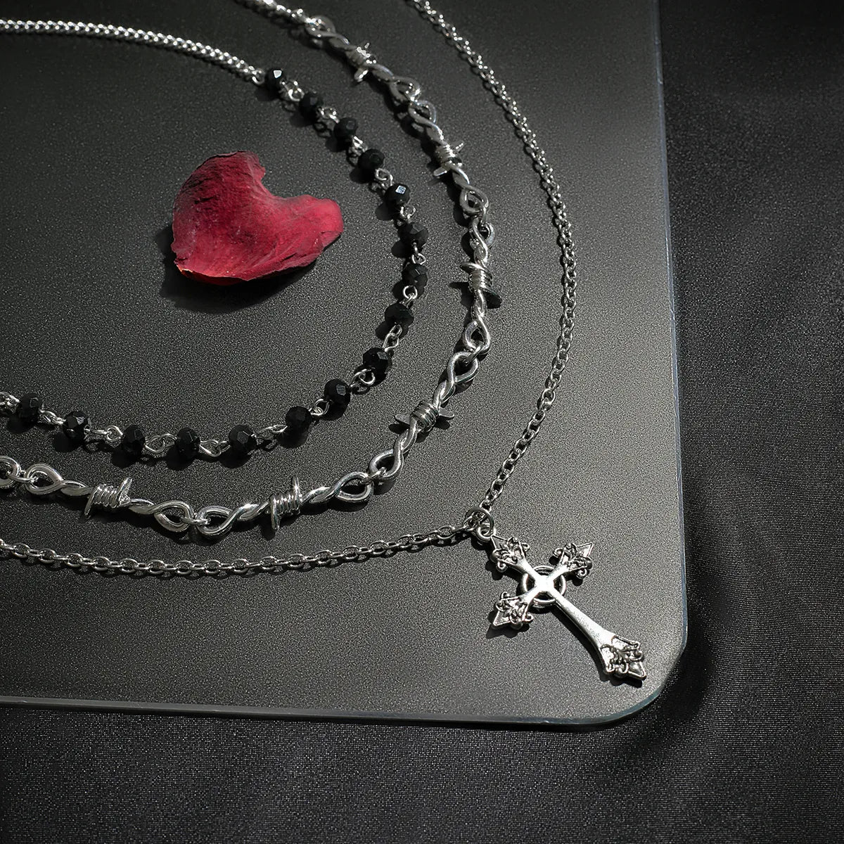 Wholesale Jewelry Gothic Hip-Hop Irregular Cross Alloy Iron Patchwork Pendant Necklace