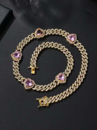 Gothic Hip-Hop Punk Chain Necklace Zinc Alloy Three-Dimensional Diamond Rhinestones Women'S Necklace