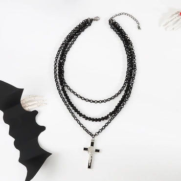 Gothic Hip-Hop Retro Cross Alloy Plastic Iron Wholesale Three Layer Necklace