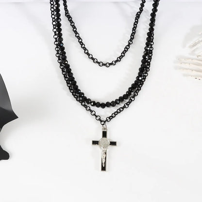 Gothic Hip-Hop Retro Cross Alloy Plastic Iron Wholesale Three Layer Necklace