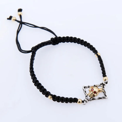 Gothic Hip-Hop Skull 18K Gold Plated Zircon Copper Wholesale Drawstring Bracelets