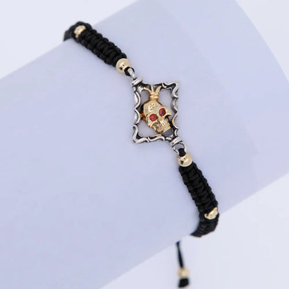 Gothic Hip-Hop Skull 18K Gold Plated Zircon Copper Wholesale Drawstring Bracelets