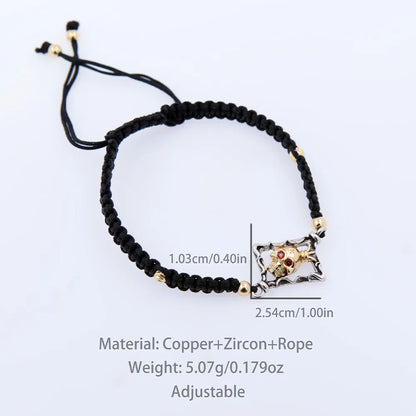 Gothic Hip-Hop Skull 18K Gold Plated Zircon Copper Wholesale Drawstring Bracelets