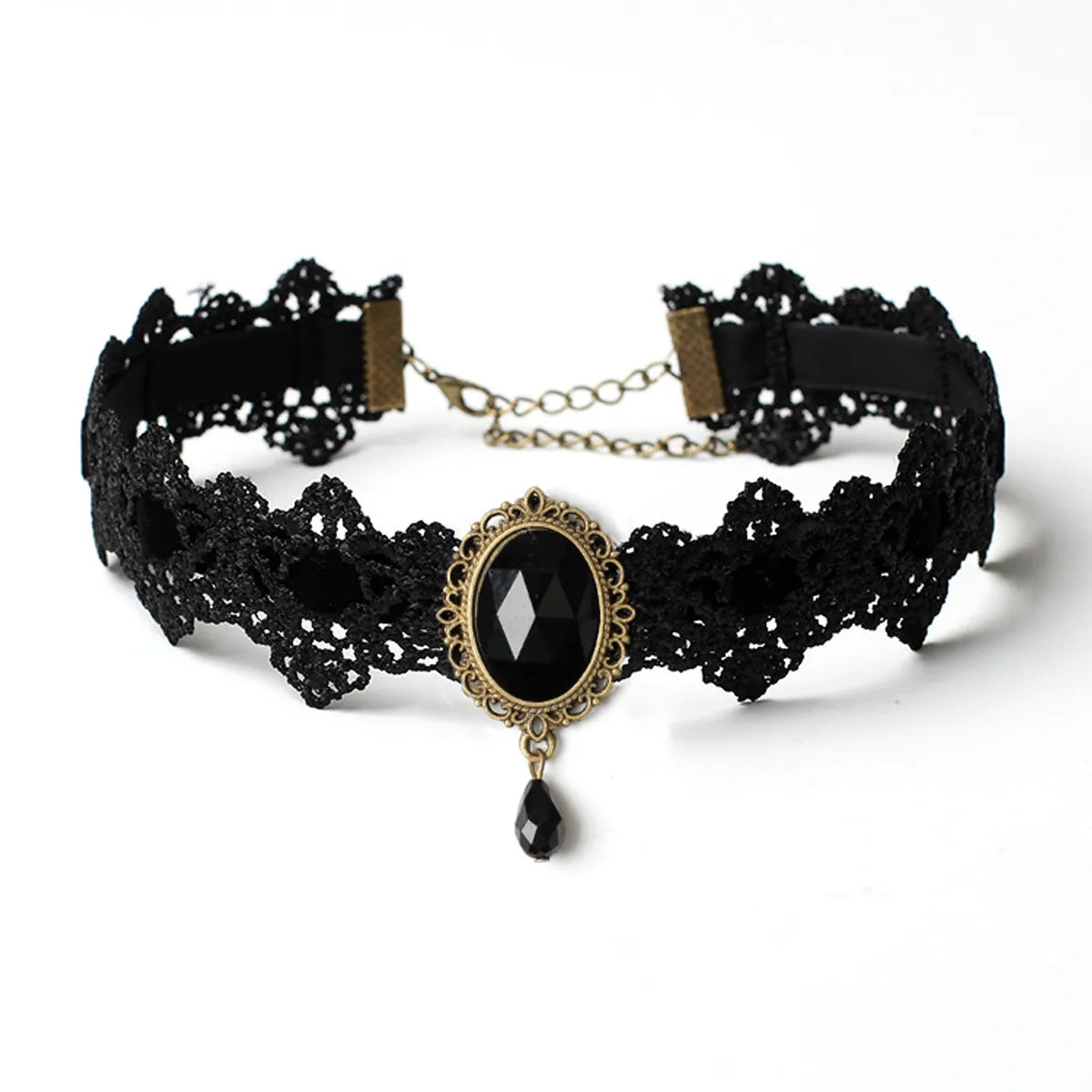 Gothic Oval Velvet Lace Inlay Artificial Diamond Women'S Choker 1 Piece