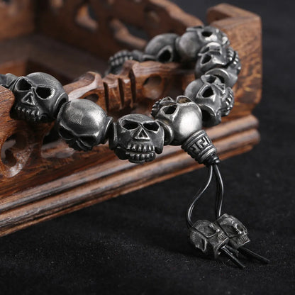 Gothic Punk Skull Stainless Steel Beaded Beaded Men'S Bracelets