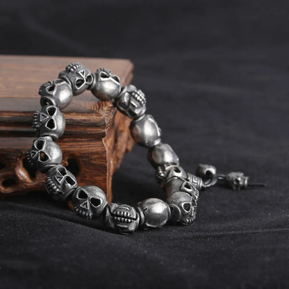 Gothic Punk Skull Stainless Steel Beaded Beaded Men'S Bracelets