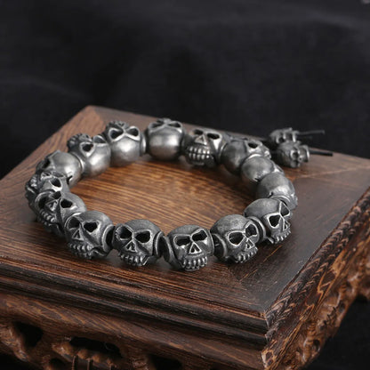 Gothic Punk Skull Stainless Steel Beaded Beaded Men'S Bracelets