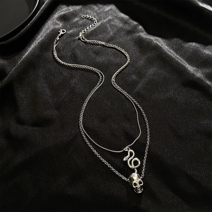 Gothic Punk Snake Lock Skull Alloy Plating Silver Plated Halloween Women's Layered Necklaces