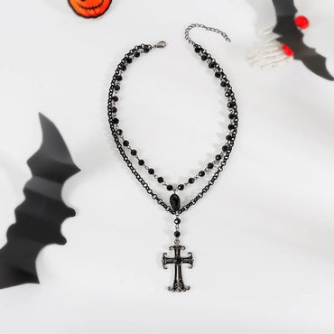 Gothic Retro Cross Alloy Plastic Iron Wholesale Double Layer Necklaces