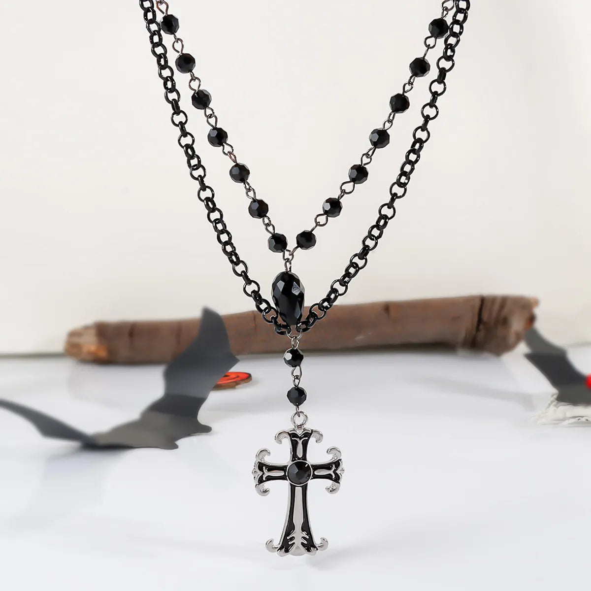 Gothic Retro Cross Alloy Plastic Iron Wholesale Double Layer Necklaces