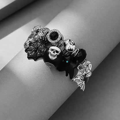 Gothic Retro Punk Spider Web Bat Skull Alloy Titanium Steel Wholesale Bracelets