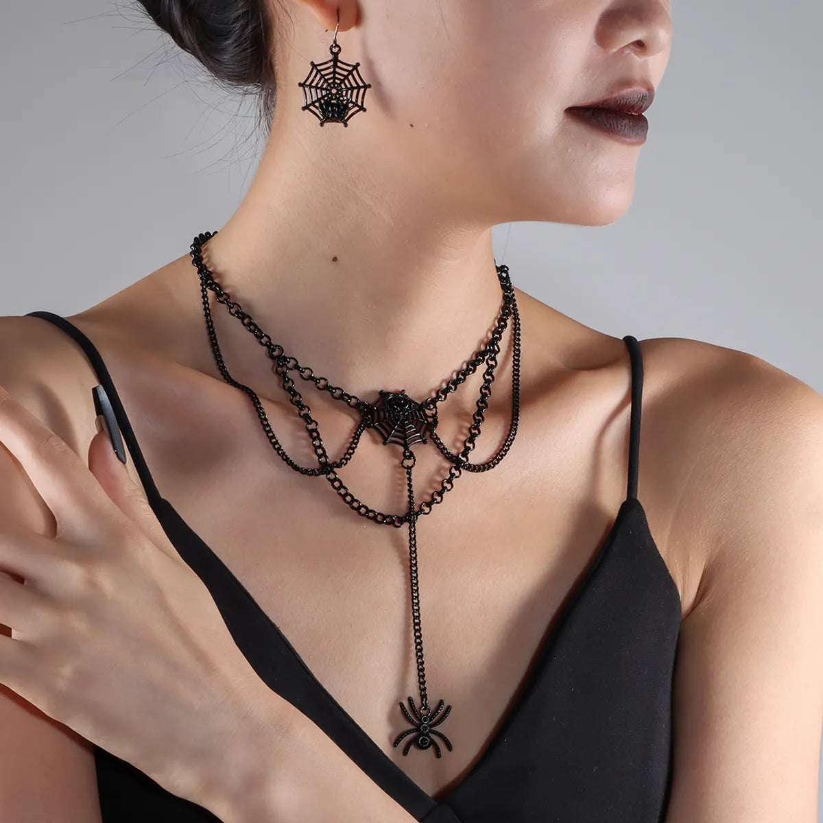 Gothic Retro Spider Spider Web Alloy Iron Halloween Women'S Pendant Necklace